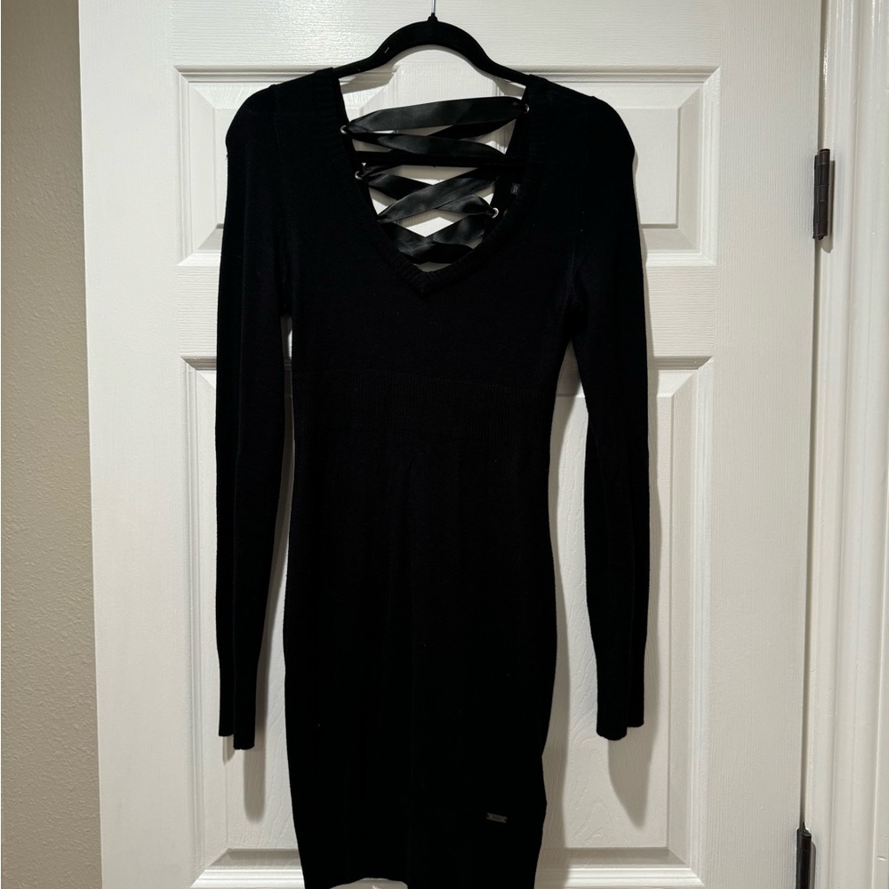 Guess black sweater lace up dress